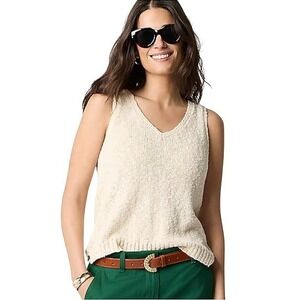 J.Crew V-Neck Beach Sweater Tank XS Dusty Ivory Cotton Blend EUC